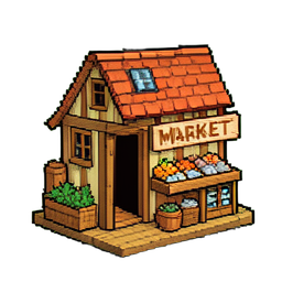 Marktstand — 256×256 Pixel-Art-Sprite