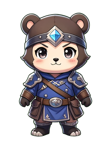 마스코트 곰 새끼 기사 — 384×512 픽셀 아트 스프라이트
