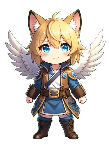Mascot-Katze-Flügel — 384×512 Pixel-Art-Sprite
