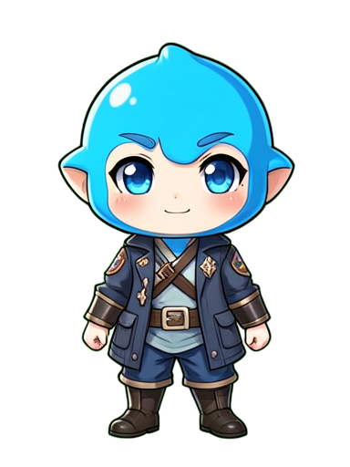 Mascot Slime Blue — 384×512 pixel art sprite