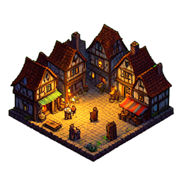 Medieval Town Square - 256x256 pixel art sprite