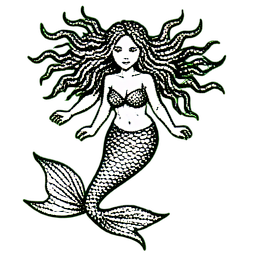 Princesse Sirène (1-bit) — sprite pixel art 256×256