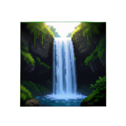 苔むした小さな滝 — 256×256 ピクセルアートスプライト
