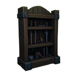 Estante de armas musgosa — sprite pixel art 256×256