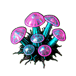 Pilzcluster (Cyberpunk) — 256×256 Pixel-Art-Sprite