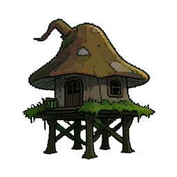 Cabane avec toit de champignon — sprite pixel art 256×256