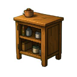 Mesa de bar de roble — sprite pixel art 256×256