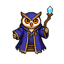 フクロウの賢者 (16bit) — 256×256 ピクセルアートスプライト
