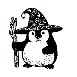 Penguin Wizard (1-Bit) — 256×256 pixel art sprite