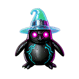 Penguin Wizard (Cyberpunk) — 256×256 pixel art sprite