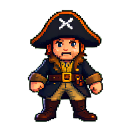 Piratenkapitän — 256×256 Pixel-Art-Sprite