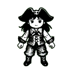 Piratenmädchen (1-Bit) — 256×256 Pixel-Art-Sprite