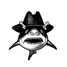 Pirate Shark (1-Bit) — 256×256 pixel art sprite
