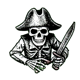 Esqueleto pirata (1-bit) — sprite pixel art 256×256