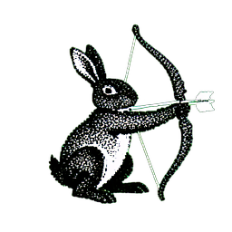 Caçador de coelhos (1-bit) — sprite pixel art 256×256