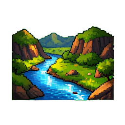 Valle del río — sprite pixel art 256×256
