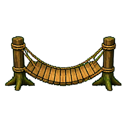 Portée de pont de corde à lattes (Cinématique) — sprite pixel art 256×256