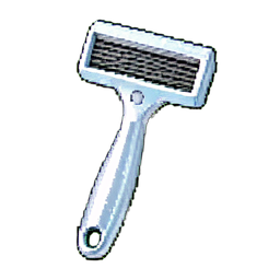Navaja de seguridad cromada — sprite pixel art 256×256