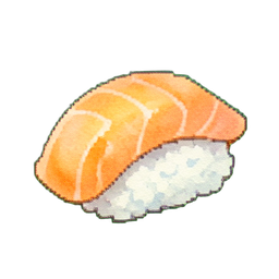 Par de nigiris de salmón — sprite pixel art 256×256