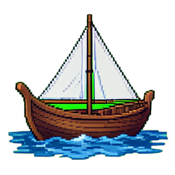 Bateau sampan — sprite pixel art 256×256