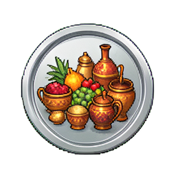 Plato de plata grabado redondo — sprite pixel art 256×256