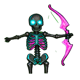 Archer squelettique (Cyberpunk) — sprite pixel art 256×256