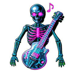 Barde Squelette (Cyberpunk) — sprite pixel art 256×256