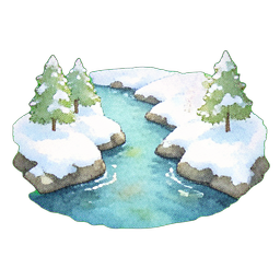 雪覆盖的溪流段 — 256×256 像素游戏素材