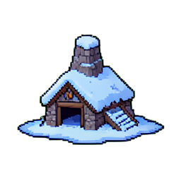 雪の壁の倉庫 — 256×256 ピクセルアートスプライト