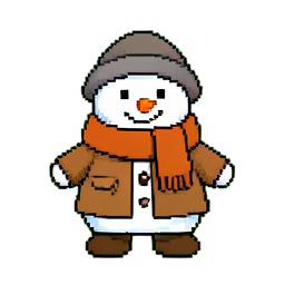 Famille constructrice de bonhomme de neige — sprite pixel art 256×256