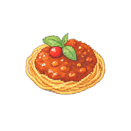 Assiette de spaghettis à la bolognaise — sprite pixel art 256×256