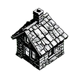 Steinhaus (1-Bit) — 256×256 Pixel-Art-Sprite