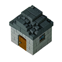 Stone House (Voxel) - 256x256 pixel art sprite