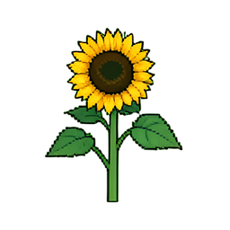 Fileira de girassóis — sprite pixel art 256×256