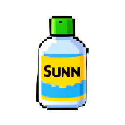 Bouteille de crème solaire — sprite pixel art 256×256
