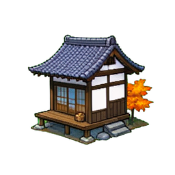 Veranda ouverte de la maison de thé — sprite pixel art 256×256