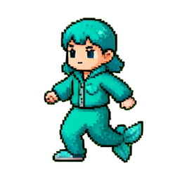 青緑のマーメイドジャンプ — 256×256 ピクセルアートスプライト