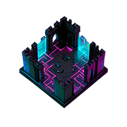 Fliesen-Schloss (Cyberpunk) — 256×256 Pixel-Art-Sprite