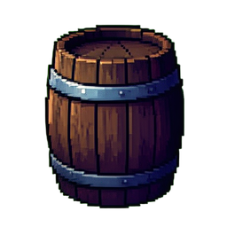 Barril atrapado — sprite pixel art 256×256