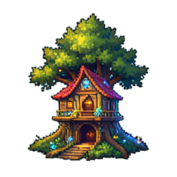 樹屋エルフ — 256×256 ピクセルアートスプライト