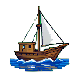 Barco de reboque porto pequeno — sprite pixel art 256×256