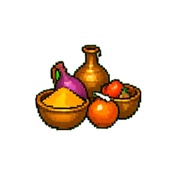 Montículo dorado de polvo de cúrcuma — sprite pixel art 256×256
