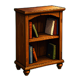 Unidad de estantería vintage — sprite pixel art 256×256