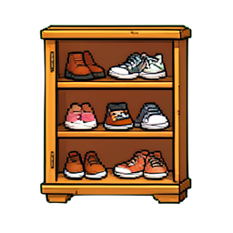 Estante de zapatos vintage — sprite pixel art 256×256