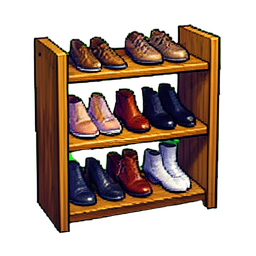 Walnuss-Schuhregal — 256×256 Pixel-Art-Sprite