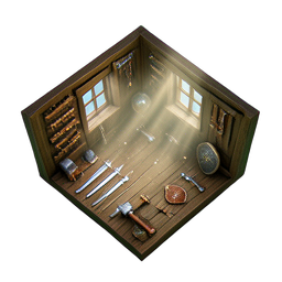Magasin d'armes (HD-2D) — sprite pixel art 256×256