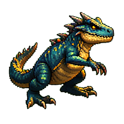 야생 바실리스크 도마뱀 — 256×256 픽셀 아트 스프라이트