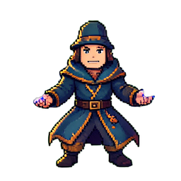 Hechicero de magia salvaje — sprite pixel art 256×256