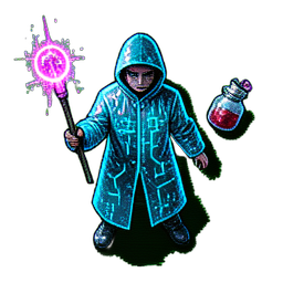 Apprenti Sorcière (Cyberpunk) — sprite pixel art 256×256