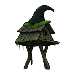 Cabaña de bruja torcida — sprite pixel art 256×256
